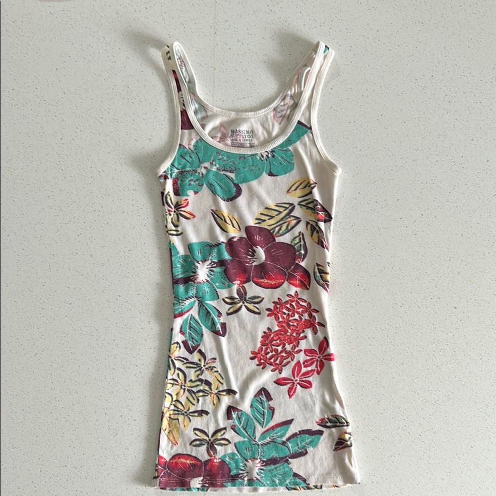 Mossimo Supply Co. White and Green Fitted Sleeveless Tank Top